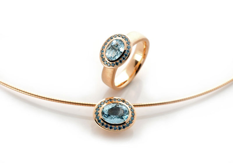 Aquamarin - Diamant Collier und Ring